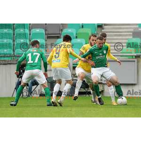 Vanja Drkusic and Djordje Ivanovic in action during Prva Liga Telekom Slovenije 2020-2021 football match between Olimpija and Bravo in SRC Stozice, Ljubljana, Slovenia on April 13, 2021