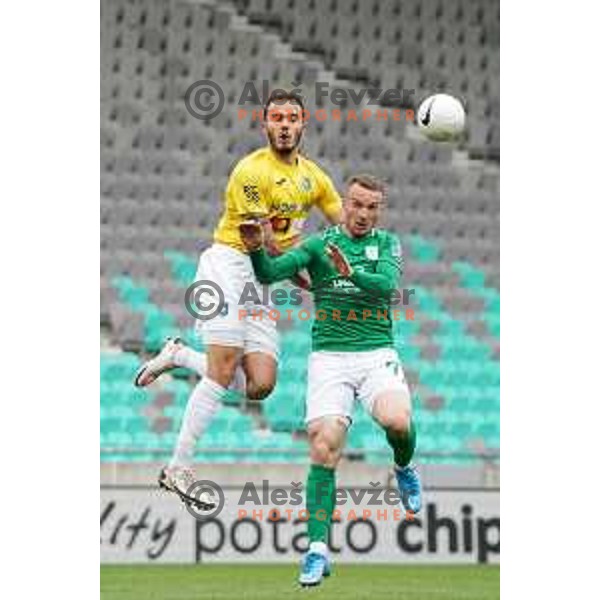 Vanja Drkusic and Djordje Ivanovic in action during Prva Liga Telekom Slovenije 2020-2021 football match between Olimpija and Bravo in SRC Stozice, Ljubljana, Slovenia on April 13, 2021