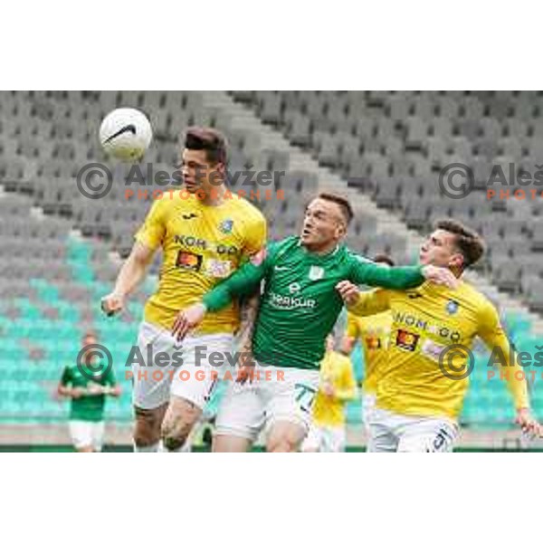Mitja Krizan, Djordje Ivanovic and Mark Spanring in action during Prva Liga Telekom Slovenije 2020-2021 football match between Olimpija and Bravo in SRC Stozice, Ljubljana, Slovenia on April 13, 2021