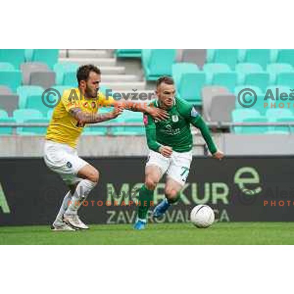 Vanja Drkusic and Djordje Ivanovic in action during Prva Liga Telekom Slovenije 2020-2021 football match between Olimpija and Bravo in SRC Stozice, Ljubljana, Slovenia on April 13, 2021