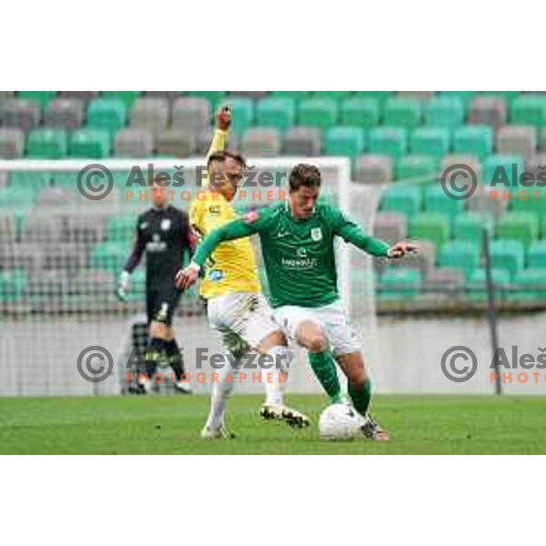 Mustafa Nukic and Andres Vombergar in action during Prva liga Telekom Slovenije 2020-2021 football match between Olimpija and Bravo in SRC Stozice, Ljubljana on April 13, 2021