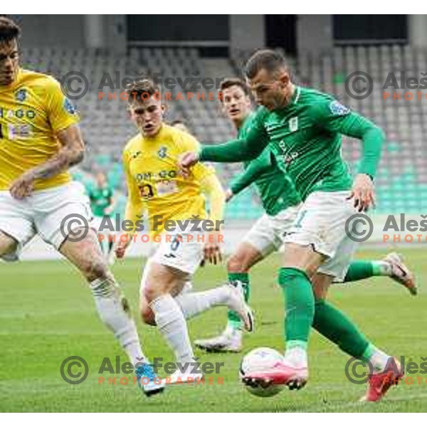 Mihailo Perovic in action during Prva Liga Telekom Slovenije 2020-2021 football match between Olimpija and Bravo in SRC Stozice, Ljubljana, Slovenia on April 13, 2021