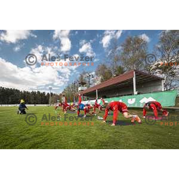 Players of Aluminij prior to Prva liga Telekom Slovenije football match between Aluminij and Maribor in Kidricevo, Slovenija on April 16, 2021