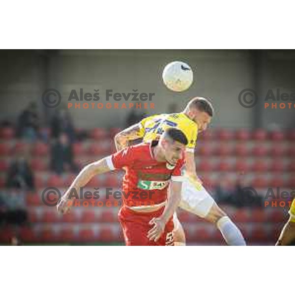 Emir Azemovic and Nemanja Jaksic in action during Prva liga Telekom Slovenije football match between Aluminij and Maribor in Kidricevo, Slovenija on April 16, 2021