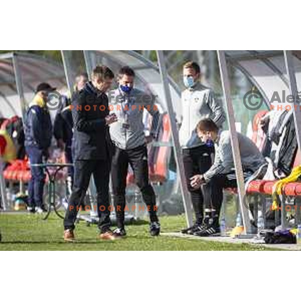 Head coach Simon Rozman during Prva liga Telekom Slovenije football match between Aluminij and Maribor in Kidricevo, Slovenija on April 16, 2021