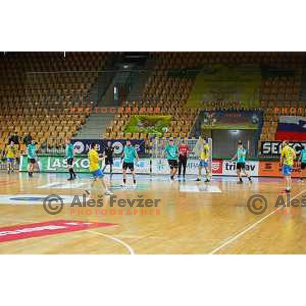 in action during 1.NLB league handball match between Celje Pivovarna Lasko and Gorenje Velenje in Arena Zlatorog, Celje, Slovenia on April 14, 2021
