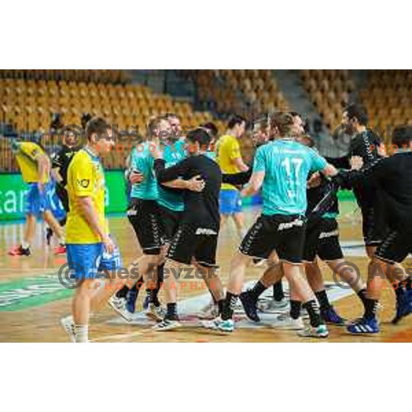 in action during 1.NLB league handball match between Celje Pivovarna Lasko and Gorenje Velenje in Arena Zlatorog, Celje, Slovenia on April 14, 2021