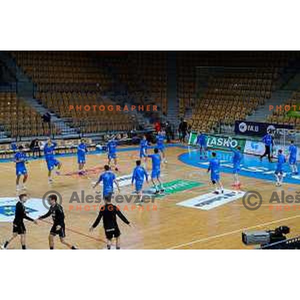 in action during 1.NLB league handball match between Celje Pivovarna Lasko and Gorenje Velenje in Arena Zlatorog, Celje, Slovenia on April 14, 2021