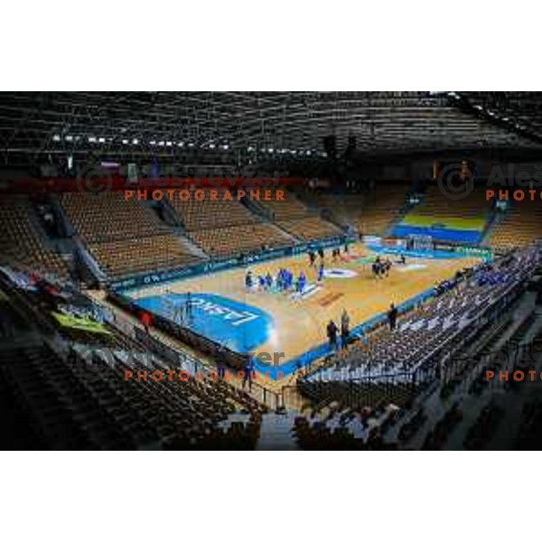 in action during 1.NLB league handball match between Celje Pivovarna Lasko and Gorenje Velenje in Arena Zlatorog, Celje, Slovenia on April 14, 2021