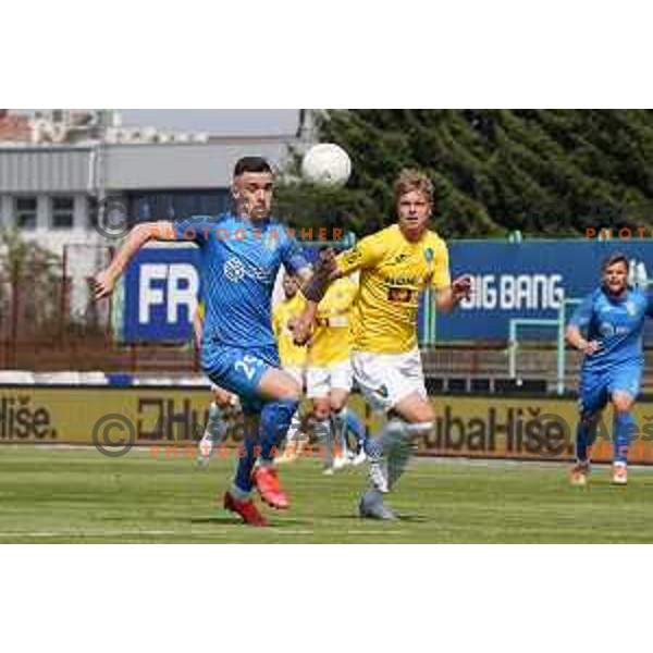 Arnel Jakupovic of Domzale and Matevz Matko in action during Prva Liga Telekom Slovenije 2020-2021 football match between Bravo and Domzale in Ljubljana, Slovenia on April 17, 2021