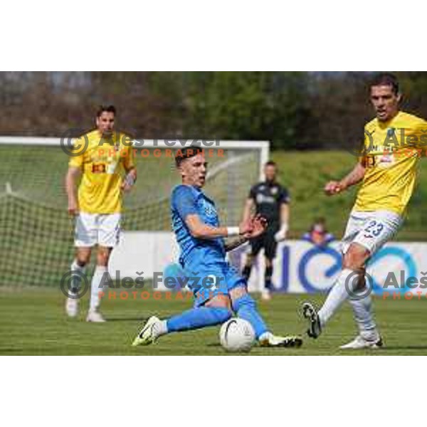 Andraz Zinic of Domzale and Luka Zinko in action during Prva Liga Telekom Slovenije 2020-2021 football match between Bravo and Domzale in Ljubljana, Slovenia on April 17, 2021