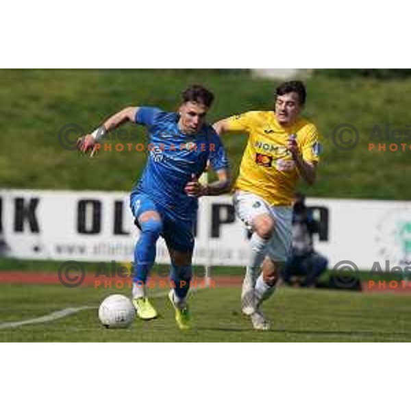 Andraz Zinic and Martin Kramaric in action during Prva Liga Telekom Slovenije 2020-2021 football match between Bravo and Domzale in Ljubljana, Slovenia on April 17, 2021