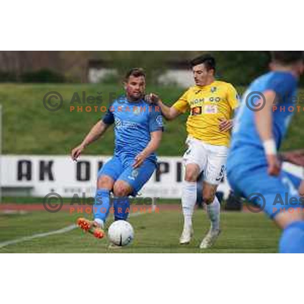 Janez Pisek and Martin Kramaric in action during Prva Liga Telekom Slovenije 2020-2021 football match between Bravo and Domzale in Ljubljana, Slovenia on April 17, 2021