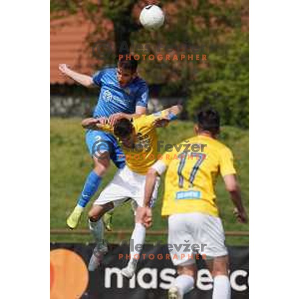 Damjan Vuklisevic and Milan Tucic in action during Prva Liga Telekom Slovenije 2020-2021 football match between Bravo and Domzale in Ljubljana, Slovenia on April 17, 2021
