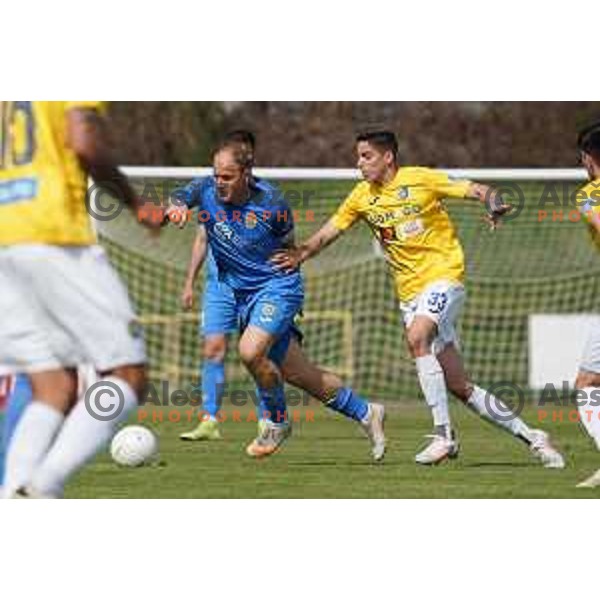 Senijad Ibricic and Milan Tucic in action during Prva Liga Telekom Slovenije 2020-2021 football match between Bravo and Domzale in Ljubljana, Slovenia on April 17, 2021 