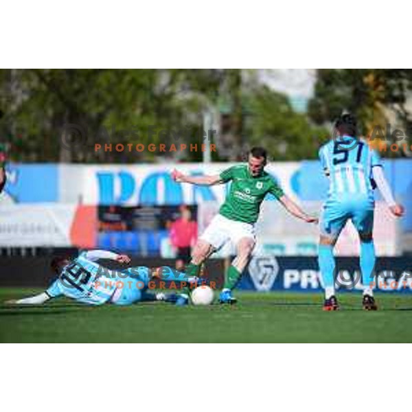 in action during Prva Liga Telekom Slovenije 2020-2021 football match between Gorica and Olimpija in Nova Gorica, Slovenia on April 17, 2021