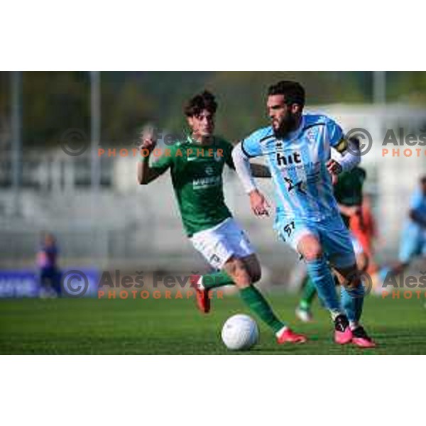 in action during Prva Liga Telekom Slovenije 2020-2021 football match between Gorica and Olimpija in Nova Gorica, Slovenia on April 17, 2021