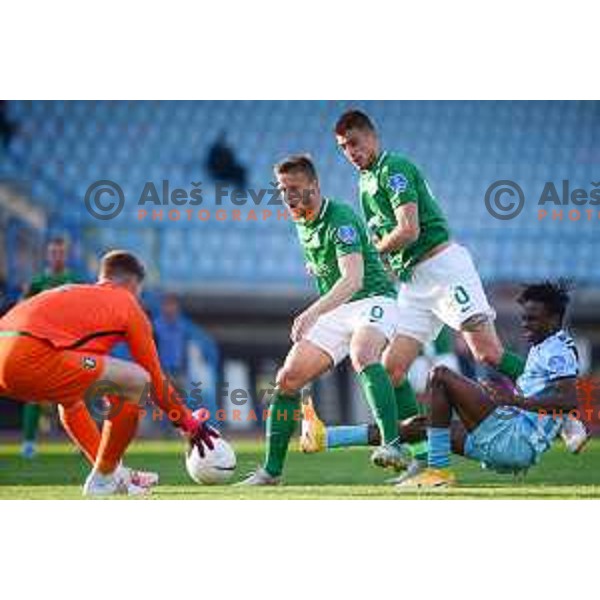 in action during Prva Liga Telekom Slovenije 2020-2021 football match between Gorica and Olimpija in Nova Gorica, Slovenia on April 17, 2021