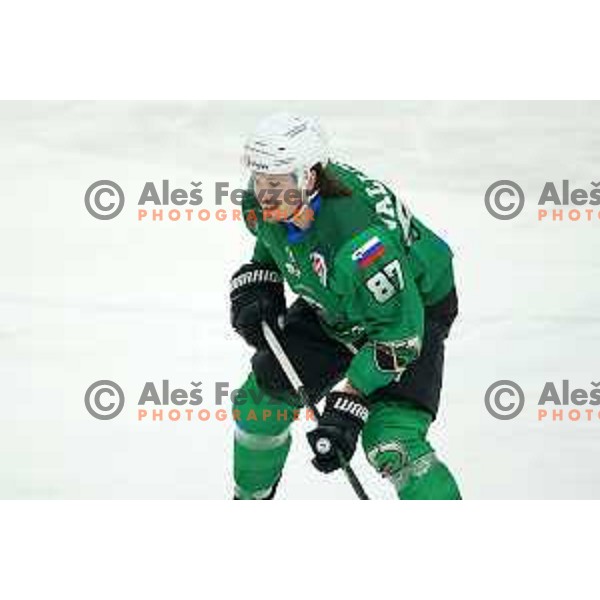 Marc-Olivier Vallerand of SZ Olimpija in action during fifth match of the semi-final of Alps League ice-hockey match between SZ Olimpija and Lustenau in Tivoli Hall, Ljubljana, Slovenia on April 17, 2021