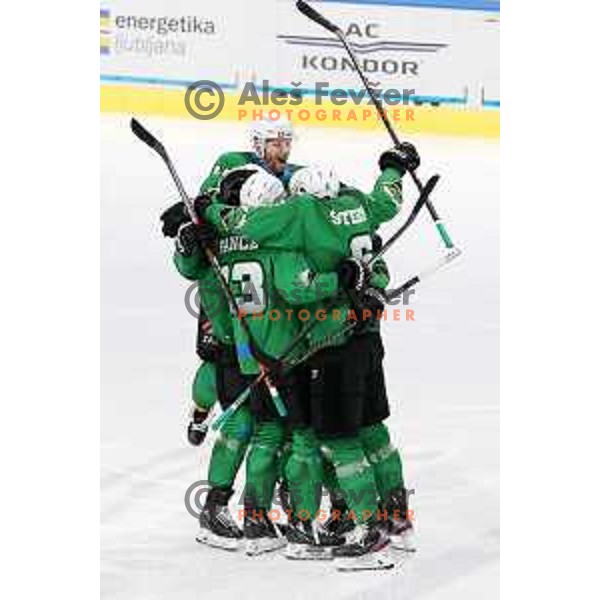 Ales Music of SZ Olimpija in action during fifth match of the semi-final of Alps League ice-hockey match between SZ Olimpija and Lustenau in Tivoli Hall, Ljubljana, Slovenia on April 17, 2021