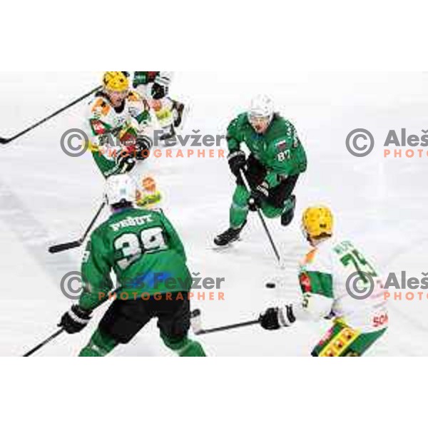 Marc-Olivier Vallerand of SZ Olimpija in action during fifth match of the semi-final of Alps League ice-hockey match between SZ Olimpija and Lustenau in Tivoli Hall, Ljubljana, Slovenia on April 17, 2021