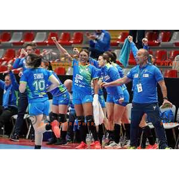 Elizabeth Omoregie of Slovenia in action during World Championship Women 2021 Qualification match between Slovenia and Iceland in Kodeljevo hall, Ljubljana, Slovenia on April 17, 2021