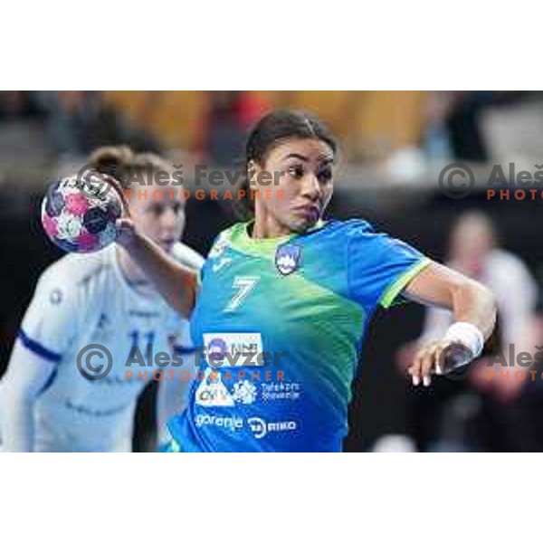 Elizabeth Omoregie of Slovenia in action during World Championship Women 2021 Qualification match between Slovenia and Iceland in Kodeljevo hall, Ljubljana, Slovenia on April 17, 2021