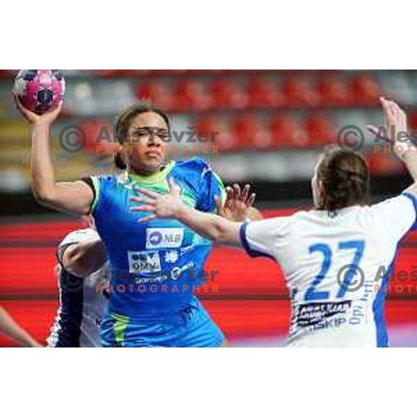 Elizabeth Omoregie of Slovenia in action during World Championship Women 2021 Qualification match between Slovenia and Iceland in Kodeljevo hall, Ljubljana, Slovenia on April 17, 2021