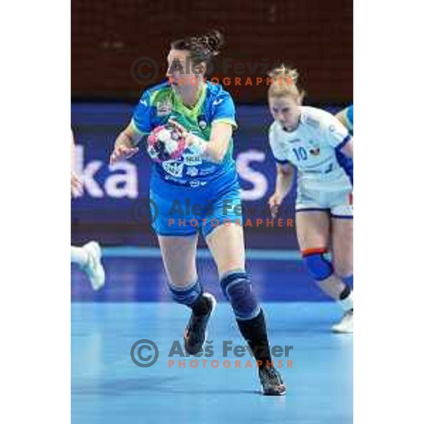 Teja Ferfolja of Slovenia in action during World Championship Women 2021 Qualification match between Slovenia and Iceland in Kodeljevo hall, Ljubljana, Slovenia on April 17, 2021