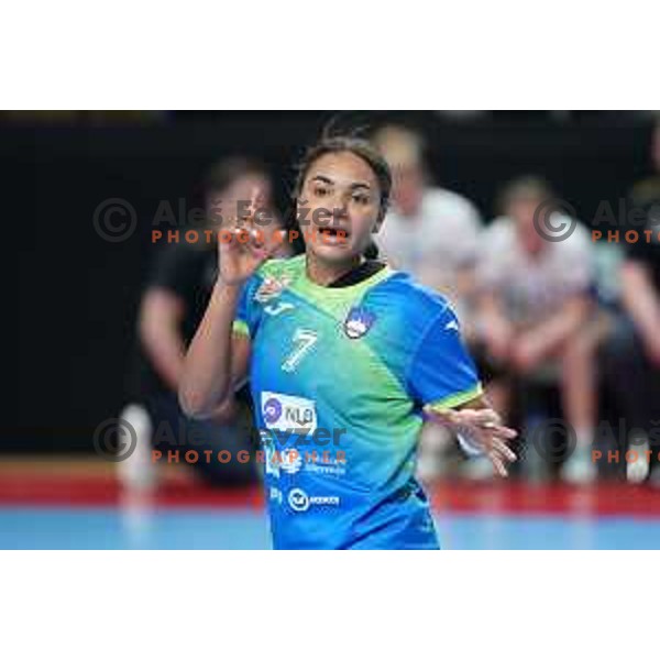 Elizabeth Omoregie of Slovenia in action during World Championship Women 2021 Qualification match between Slovenia and Iceland in Kodeljevo hall, Ljubljana, Slovenia on April 17, 2021