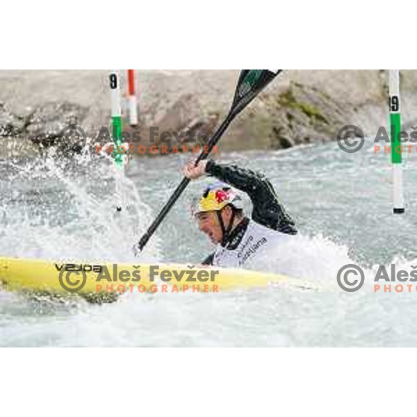 Peter Kauzer competes in K-1 at European Open Canoe Cup in Ljubljana, Slovenia on April 18, 2021