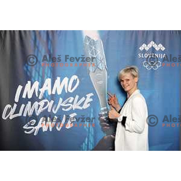 Urska Zolnir, Olympic gold medalist at press conference before launch of Slovenska Olimpijska bakla in Ljubljana on April 19, 2021