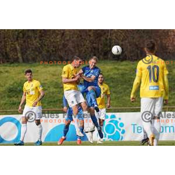 Luka Zinko and Benjamin Markus in action during Prva Liga Telekom Slovenije 2020-2021 football match between Bravo and Domzale in Ljubljana, Slovenia on April 17, 2021