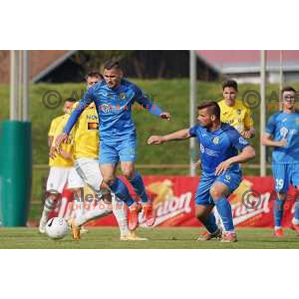 Dario Kolobaric and Janez Pisek in action during Prva Liga Telekom Slovenije 2020-2021 football match between Bravo and Domzale in Ljubljana, Slovenia on April 17, 2021