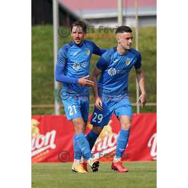 Matej Podlogar and Arnel Jakupovic celebrate goal during Prva Liga Telekom Slovenije 2020-2021 football match between Bravo and Domzale in Ljubljana, Slovenia on April 17, 2021