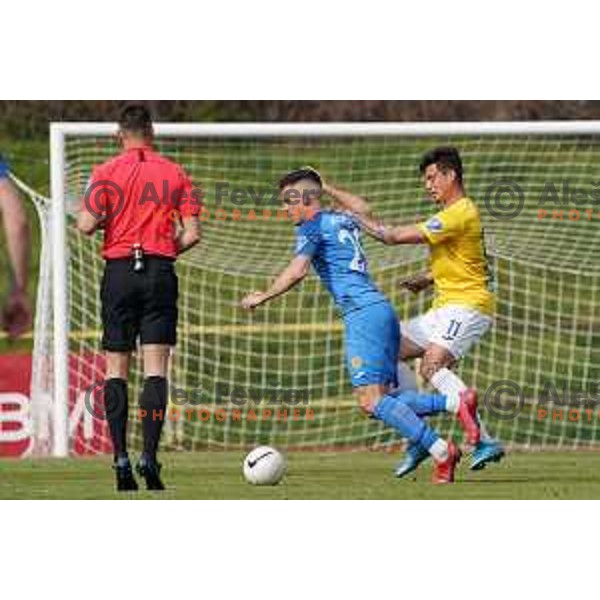 Arnel Jakupovic and Mitja Krizan in action during Prva Liga Telekom Slovenije 2020-2021 football match between Bravo and Domzale in Ljubljana, Slovenia on April 17, 2021