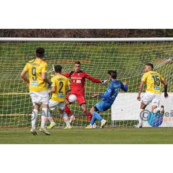 Igor Vekic and Matej Podlogar in action during Prva Liga Telekom Slovenije 2020-2021 football match between Bravo and Domzale in Ljubljana, Slovenia on April 17, 2021