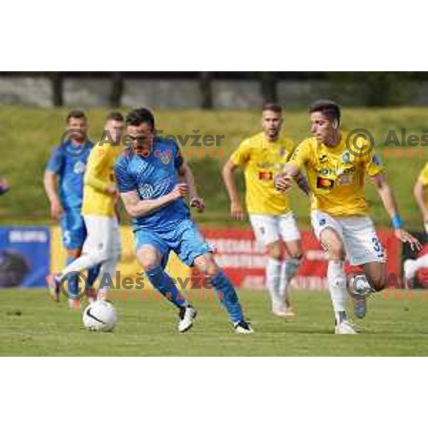 Tilen Klemencic and Milan Tucic in action during Prva Liga Telekom Slovenije 2020-2021 football match between Bravo and Domzale in Ljubljana, Slovenia on April 17, 2021