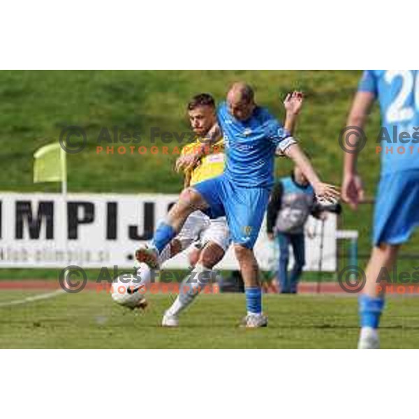David Brekalo and Senijad Ibricic in action during Prva Liga Telekom Slovenije 2020-2021 football match between Bravo and Domzale in Ljubljana, Slovenia on April 17, 2021