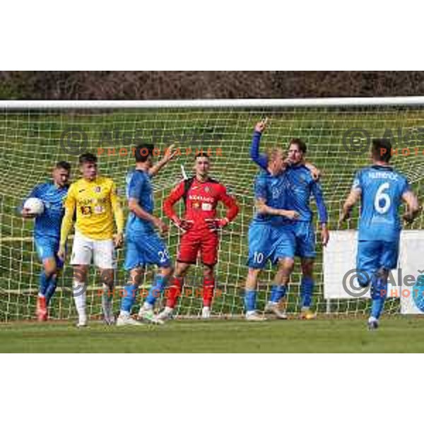 Matej Podlogar, Senijad Ibricic celebrate goal during Prva Liga Telekom Slovenije 2020-2021 football match between Bravo and Domzale in Ljubljana, Slovenia on April 17, 2021