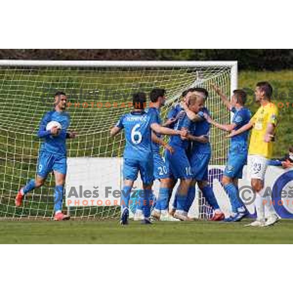 Matej Podlogar, Senijad Ibricic celebrate goal during Prva Liga Telekom Slovenije 2020-2021 football match between Bravo and Domzale in Ljubljana, Slovenia on April 17, 2021