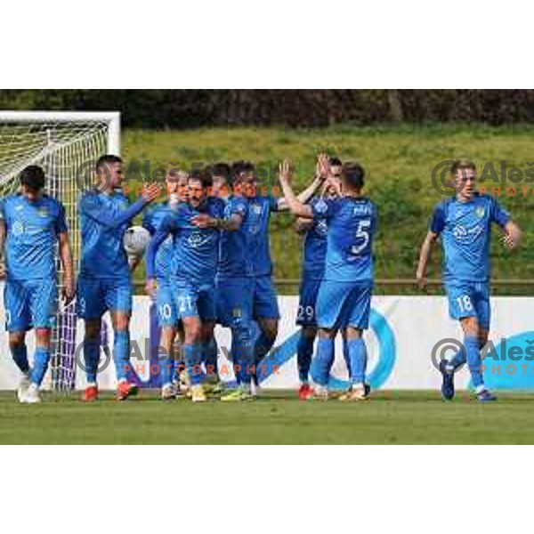 Matej Podlogar, Senijad Ibricic celebrate goal during Prva Liga Telekom Slovenije 2020-2021 football match between Bravo and Domzale in Ljubljana, Slovenia on April 17, 2021