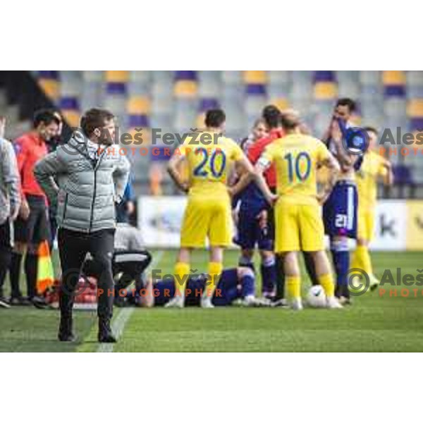Frustrated head caoch Simon Rozman during Prva liga Telekom Slovenije football match between Maribor and Domzale in Ljudski vrt, Maribor, Slovenia on April 20, 2021