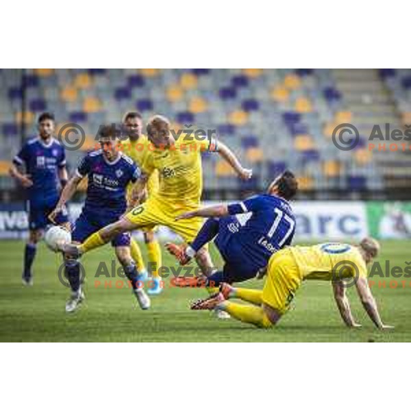 Senijad Ibricic, Aljosa Matko and Zeni Husmani in action during Prva liga Telekom Slovenije football match between Maribor and Domzale in Ljudski vrt, Maribor, Slovenia on April 20, 2021