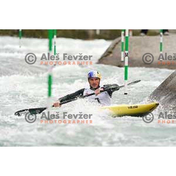 Peter Kauzer competes in K-1 at European Open Canoe Cup in Ljubljana, Slovenia on April 18, 2021