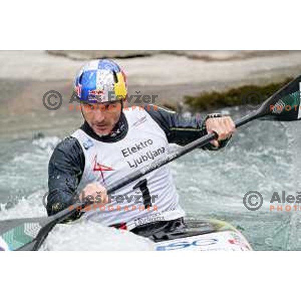 Peter Kauzer competes in K-1 at European Open Canoe Cup in Ljubljana, Slovenia on April 18, 2021