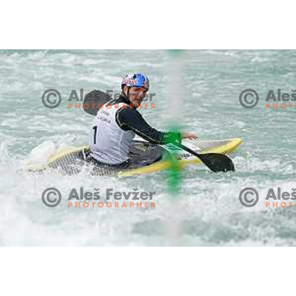 Peter Kauzer competes in K-1 at European Open Canoe Cup in Ljubljana, Slovenia on April 18, 2021
