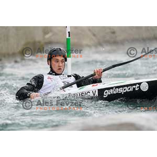 Vid Kuder Marusic competes in K-1 at European Open Canoe Cup in Ljubljana, Slovenia on April 18, 2021