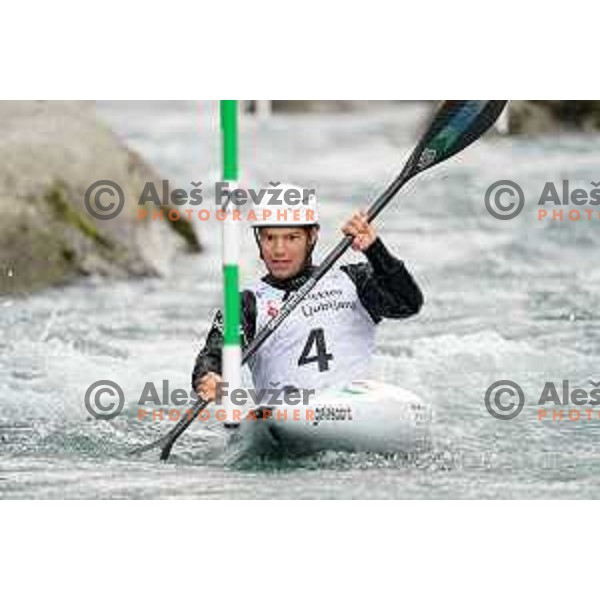 Niko Testen competes in K-1 at European Open Canoe Cup in Ljubljana, Slovenia on April 18, 2021
