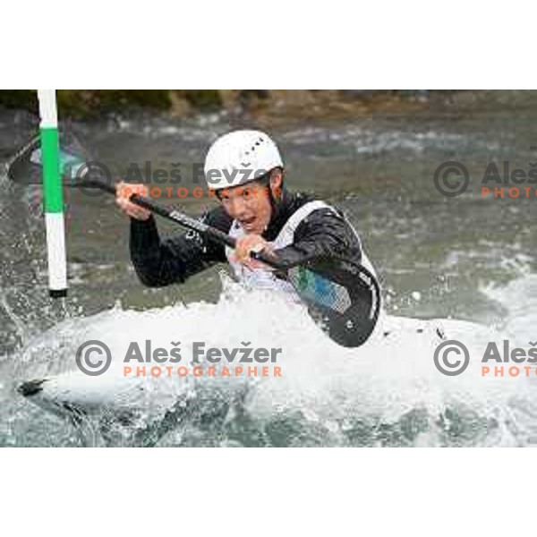 Niko Testen competes in K-1 at European Open Canoe Cup in Ljubljana, Slovenia on April 18, 2021
